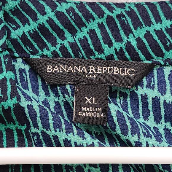 Banana Republic Top Womens Size XL Green Blue Back Button Crop Slit Sleeve - Picture 5 of 10